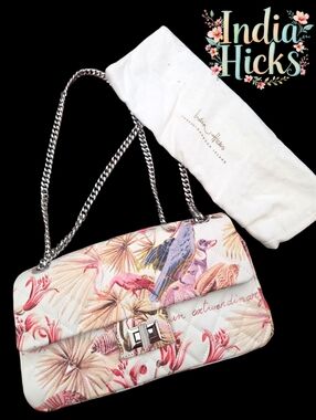 Quilt India Hicks flamingo tropical birds crossbody purse with dust bag